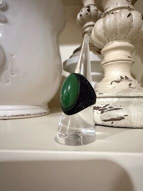 Medieval/Gothic Style Oversized Green Oval and Black Ring